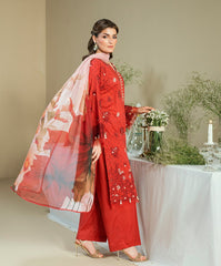 Luxe Edit By Kaanthaa Unstitched 3 Piece Summer Suit-KUNEP-3P-001 RED-LAWN UNSTITCHED 3PC