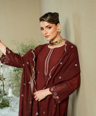 Luxe Edit By Kaanthaa Unstitched 3 Piece Summer Suit-KUNES-3P-10 MAROON-BAYON SILK UNSTITCHED 3PC