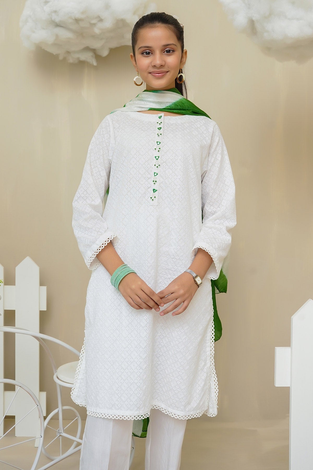 Cotton Hand Adda Work 3 Pc Suit - Wear Ochre