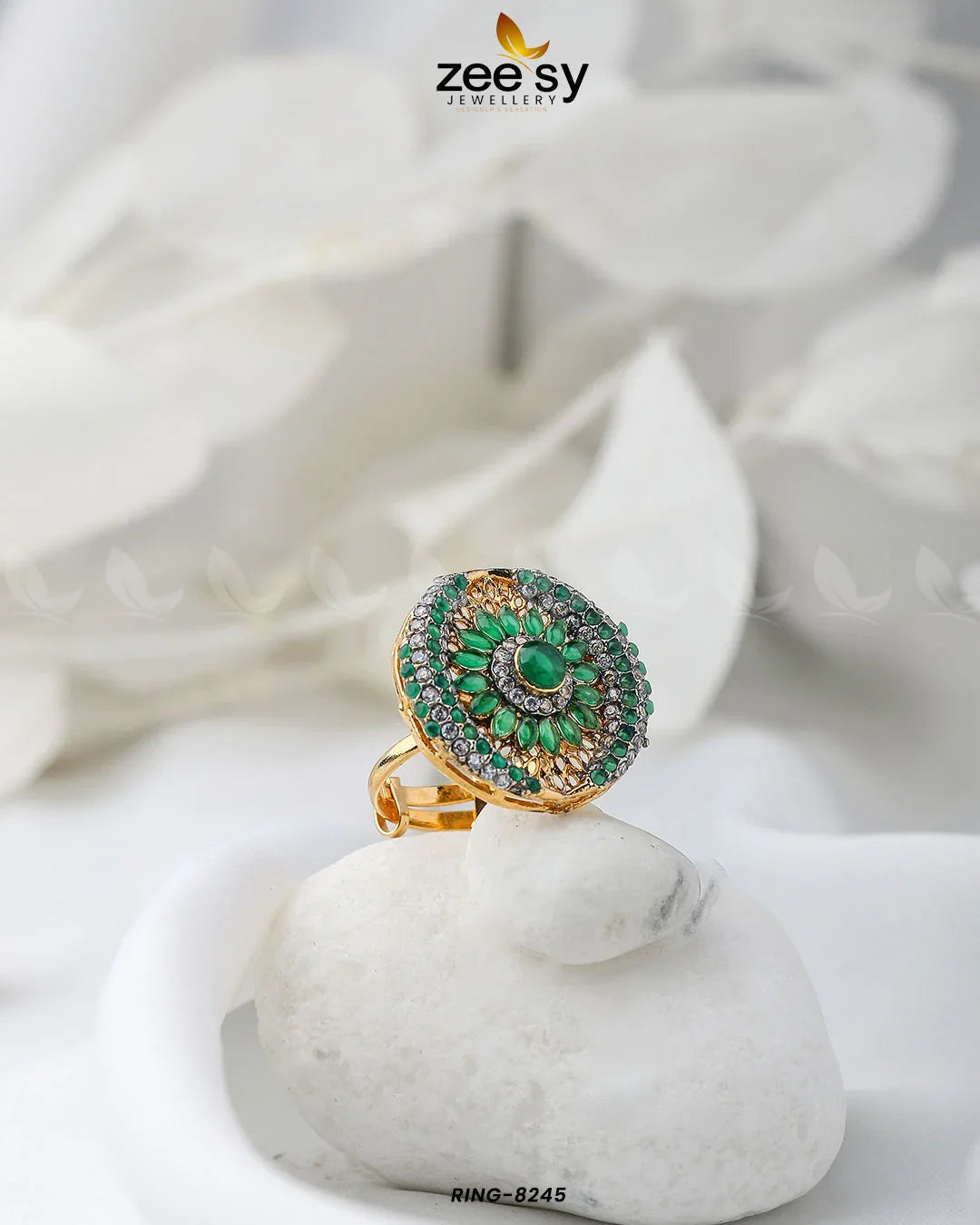 Zircon Cluster Ring-8245 Green - Zeesy Jewellery