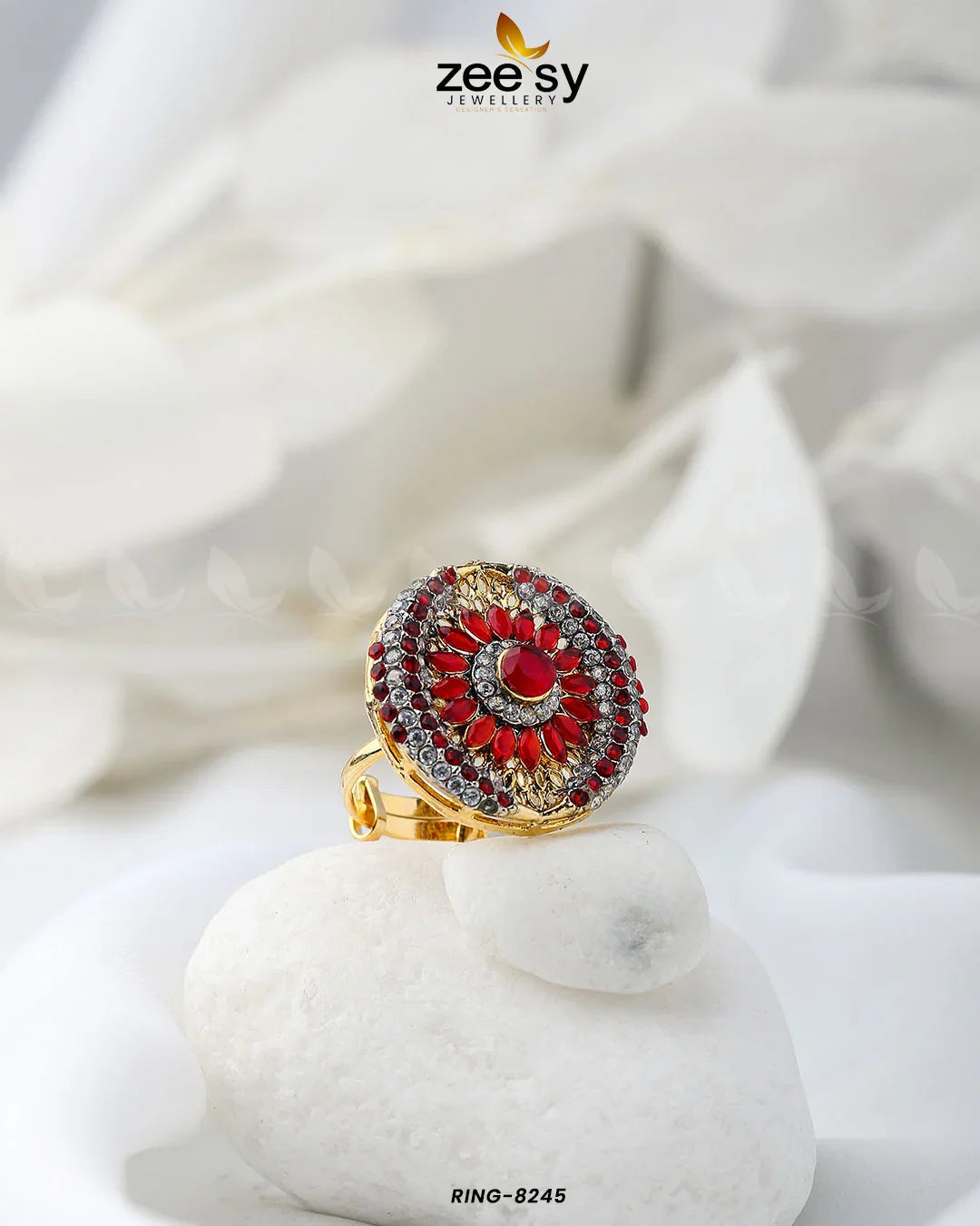 Zircon Cluster Ring-8245 Red - Zeesy Jewellery