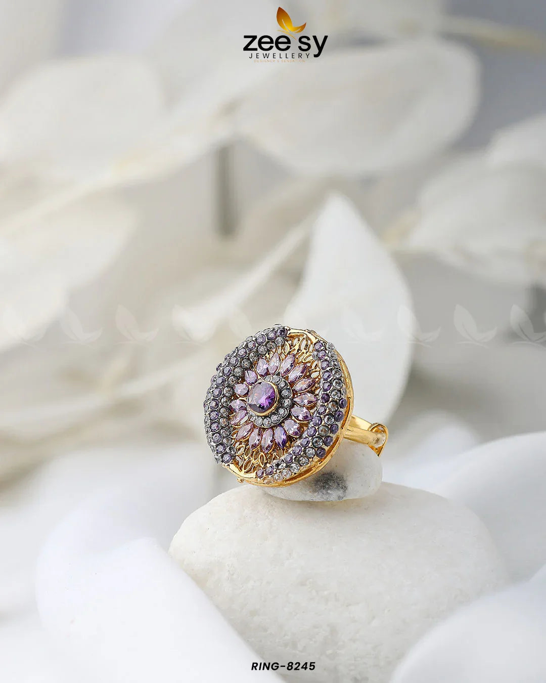Zircon Cluster Ring-8245 Purple - Zeesy Jewellery