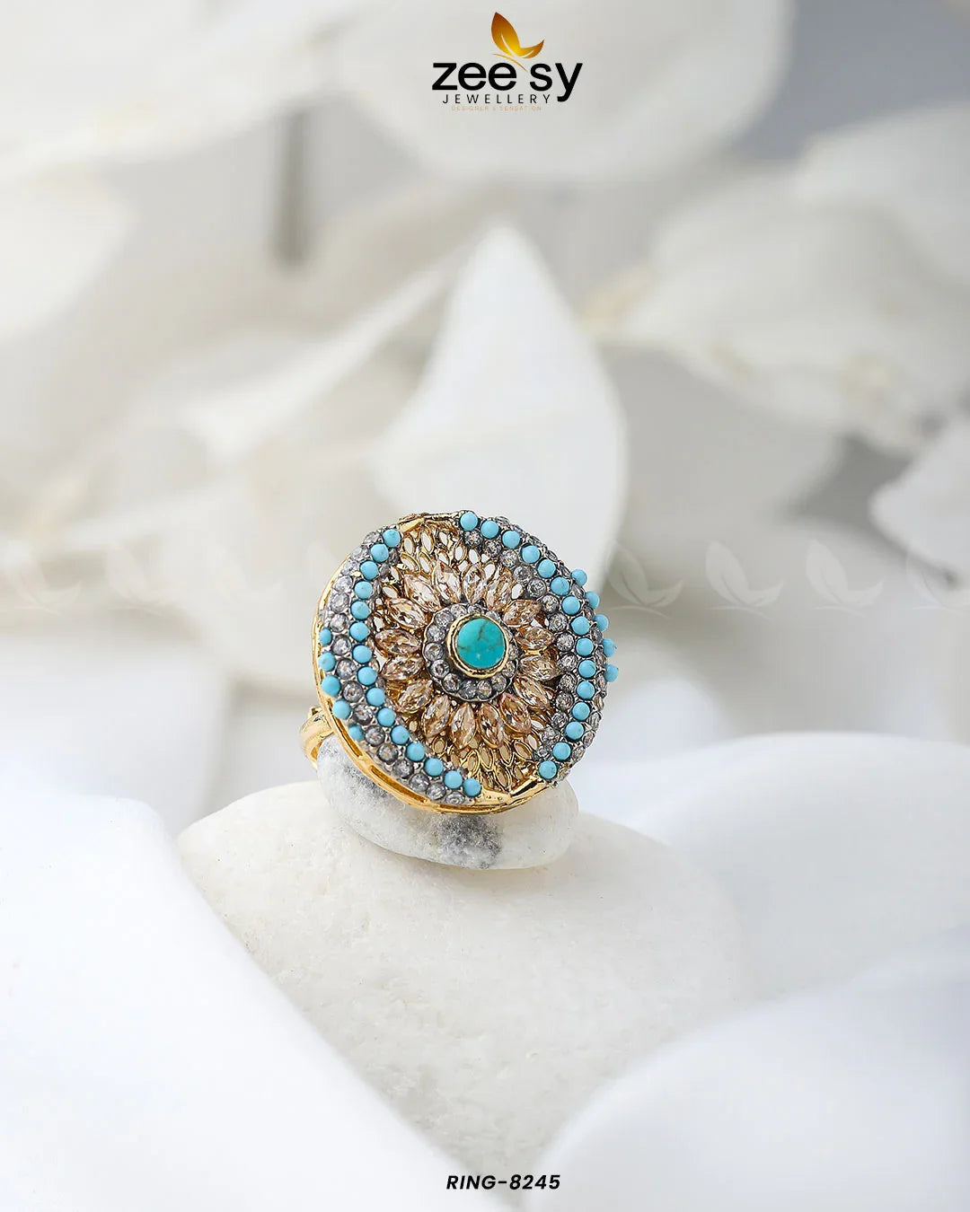 Zircon Cluster Ring-8245 Feroza - Zeesy Jewellery