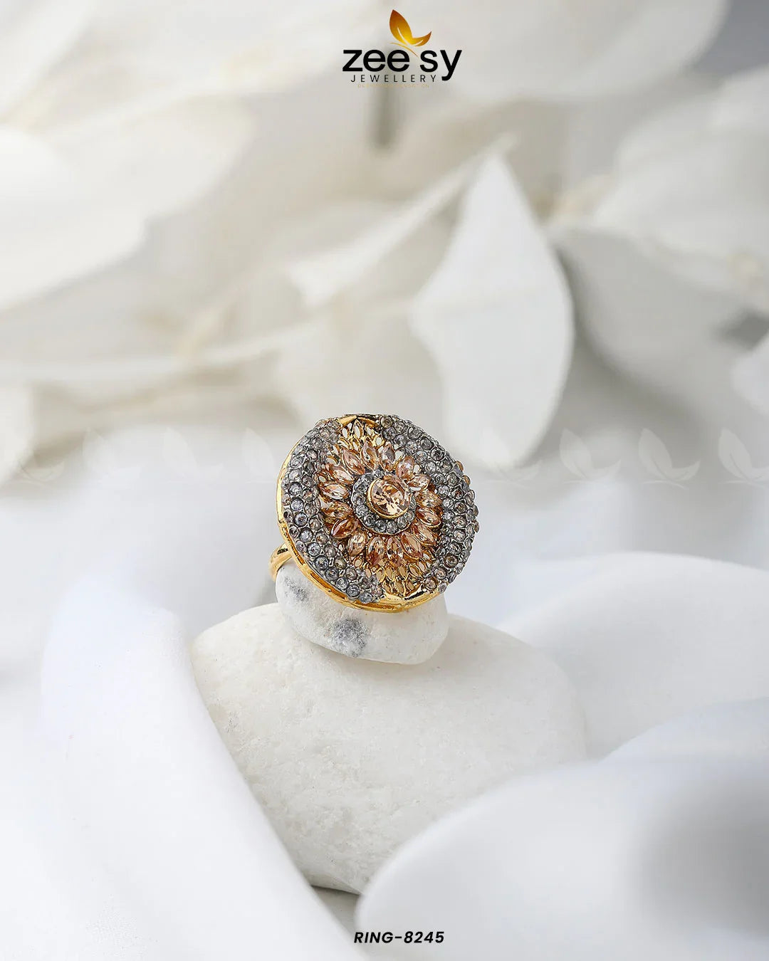 Zircon Cluster Ring-8245 Champagne - Zeesy Jewellery