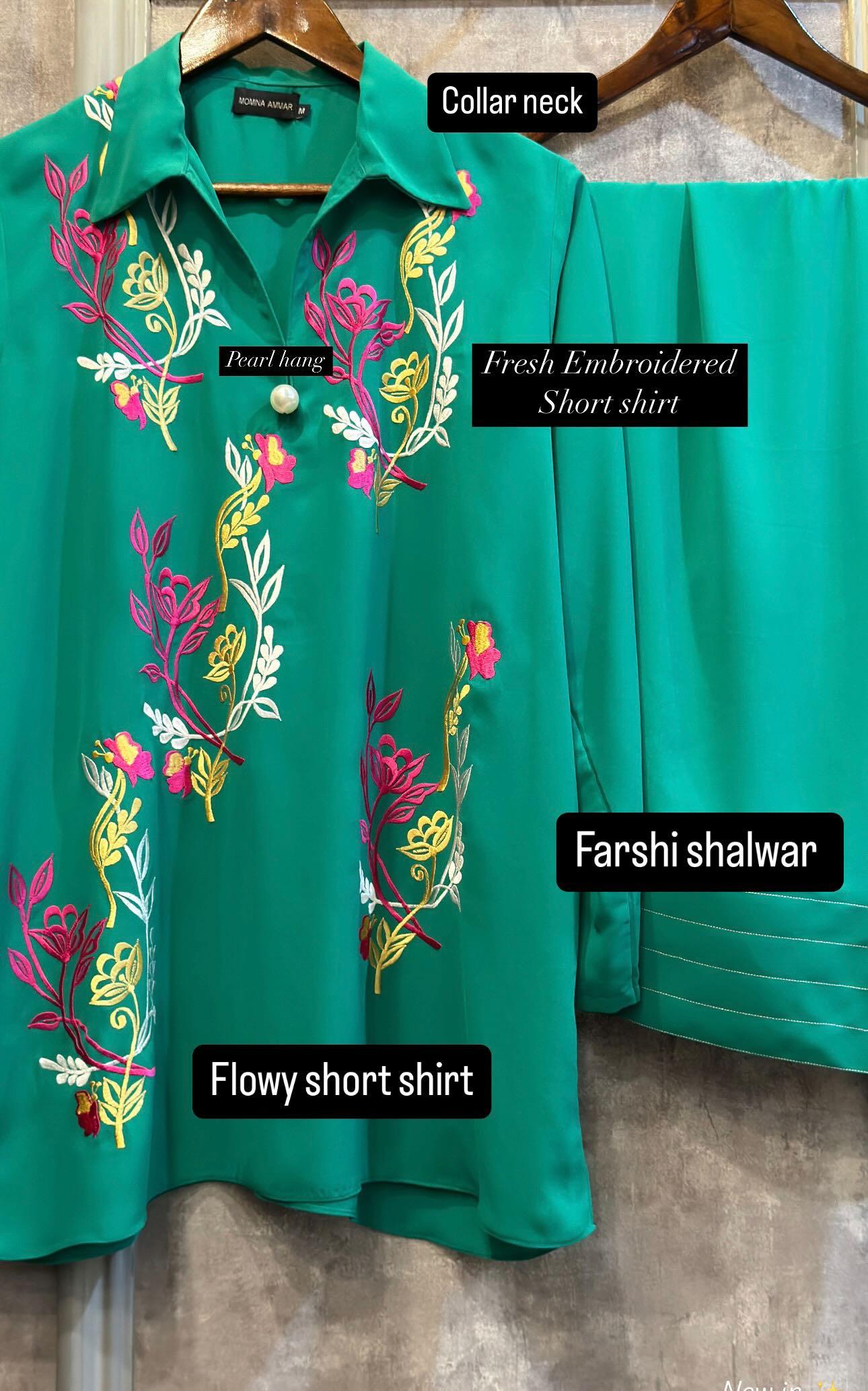 Manahils Stitched Green Aura Embroidered Two Pc