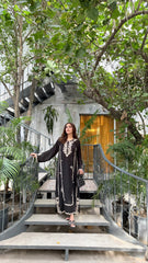 Allechant By Manahils Stitched Suit-Black Zuri kaftan