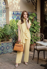 Allechant By Manahils Stitched Suit-Candle knot set butter yellow