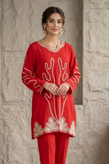 Allechant By Manahils Stitched Suit-Red Gold
