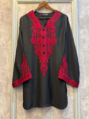Allechant By Manahils Stitched 2 Piece Georgette Collection'2025-Red On Black With Balck Farshi Shalwar