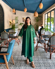 Tiraz Stitched 2 Piece Summer Suit-Aswad (Green)