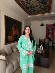 Allechant By Manahils Stitched Suit-Mint Mist