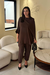 Allechant By Manahils Stitched Suit-Brown Drape