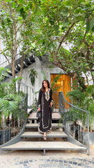 Allechant By Manahils Stitched Suit-Black Zuri kaftan