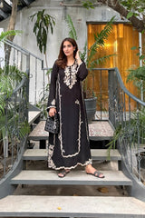 Allechant By Manahils Stitched Suit-Black Zuri kaftan