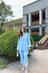 Ice blue Co-ord set Momina Ammar