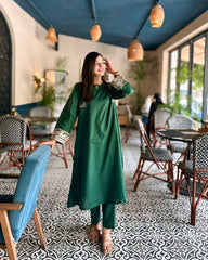 Tiraz Stitched 2 Piece Summer Suit-Aswad (Green)