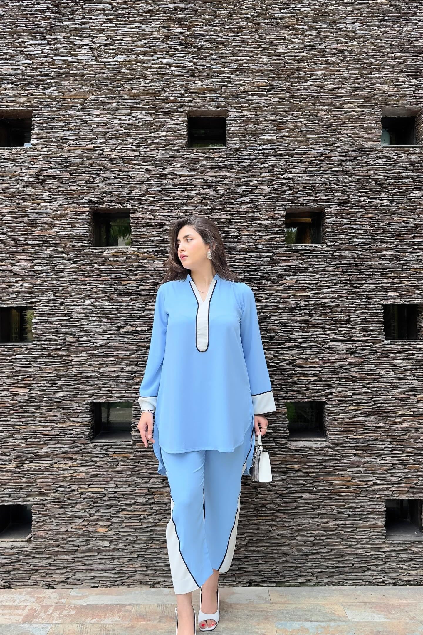 Ice blue Co-ord set Momina Ammar