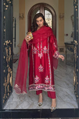 Allechant By Manahils Stitched Suit-Red Petal