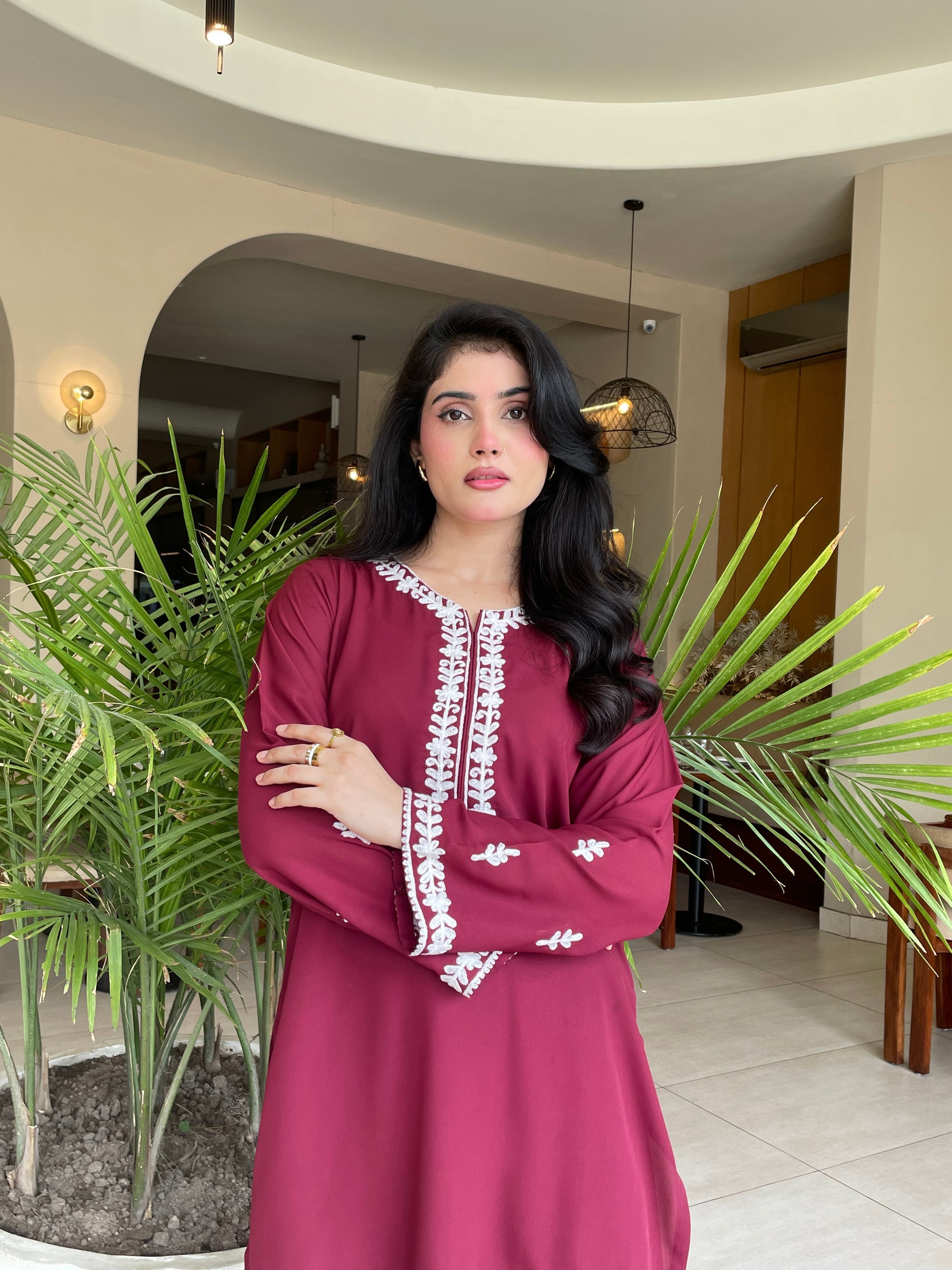 Allechant By Manahils Stitched 2 Piece Georgette Collection'2025-Burgundy Embroidery Shalwar Set