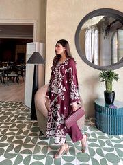 Allechant By Manahils Stitched 2 Piece Georgette Collection'2025-Burgundy Ari Embroidered Tunic