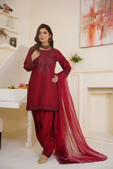 Gulbahar By Arha Eman Stitched Summer Suit-Ruby- Maroon Embroidered 3 Piece Suit