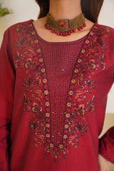 Gulbahar By Arha Eman Stitched Summer Suit-Ruby- Maroon Embroidered 3 Piece Suit