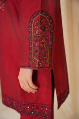Gulbahar By Arha Eman Stitched Summer Suit-Ruby- Maroon Embroidered 3 Piece Suit