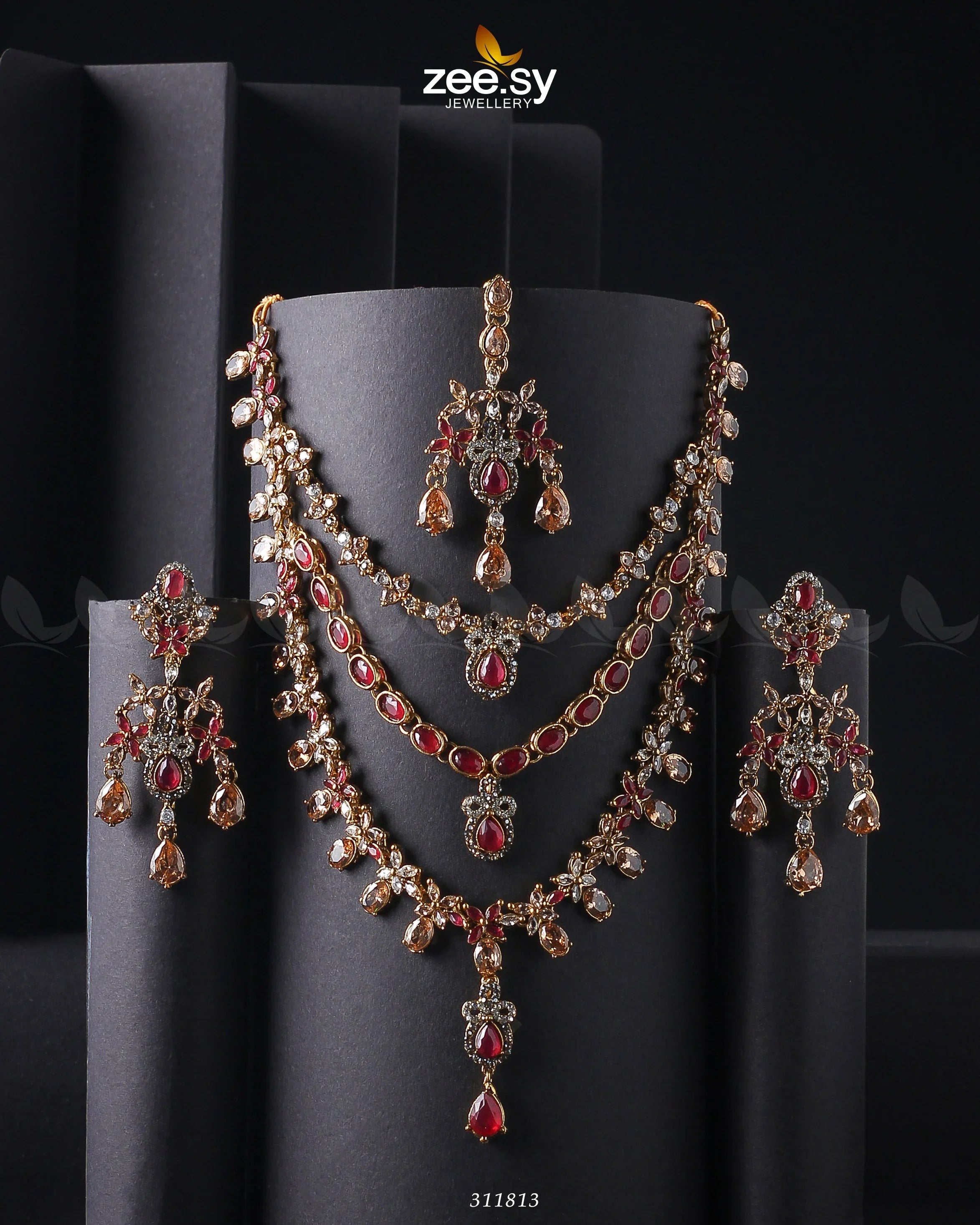 Sonya's Necklace Set Golden Ruby - Zeesy Jewellery