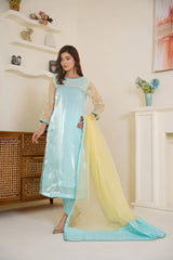 Gulbahar By Arha Eman Stitched Summer Suit-Sky Gleam – Blue Yellow 3 Piece Suit