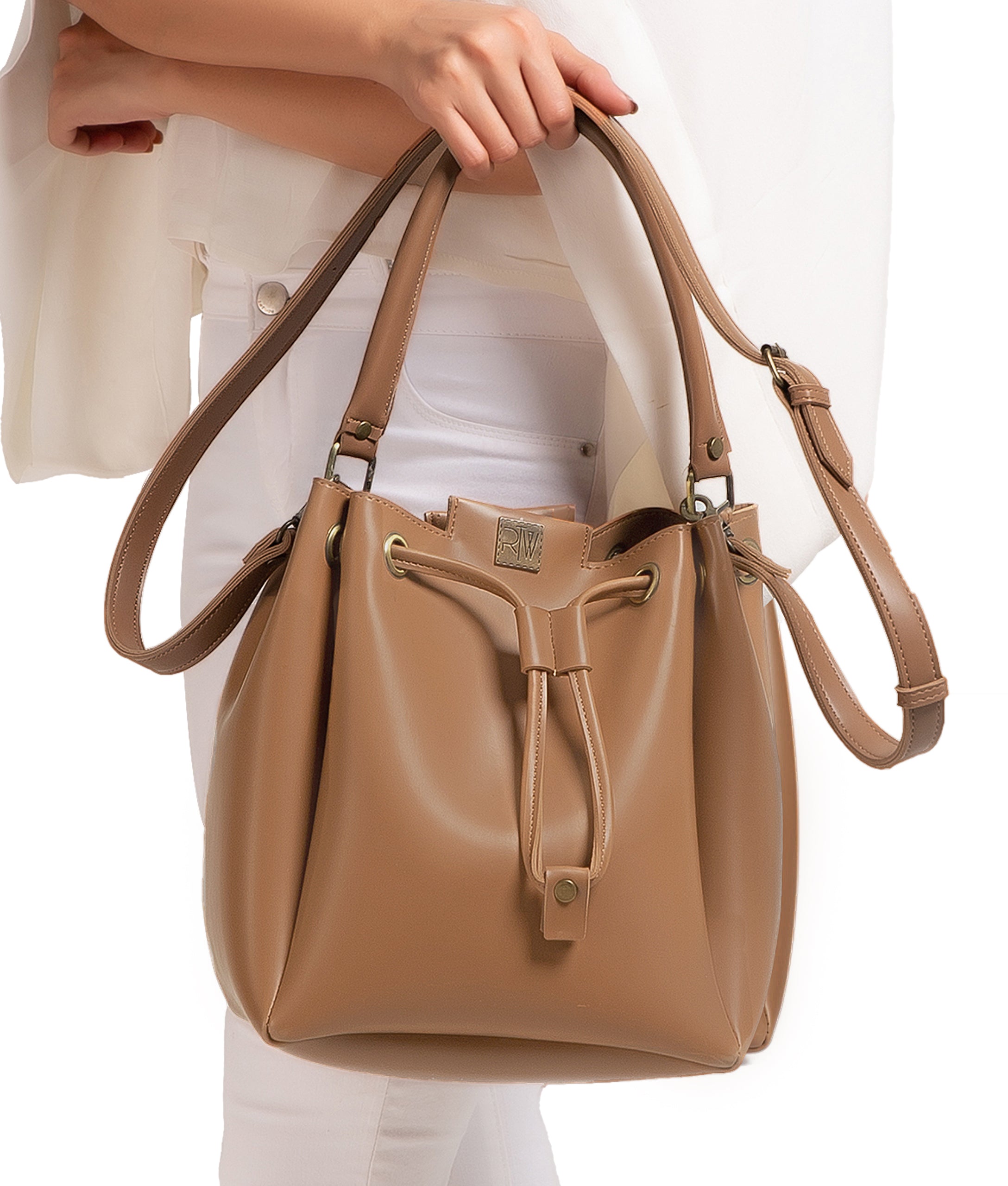 RTW Creation - Tan drawstring bucket bag