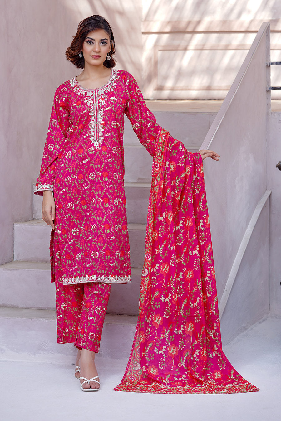 Waniya Stitched 3 Piece Digital Printed & Emb Lawn Collection'2025-Celia