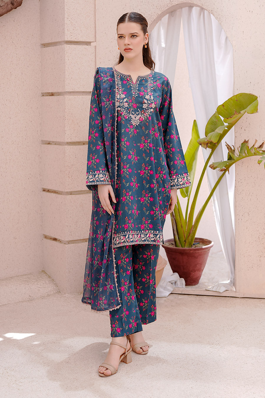 Waniya Stitched 3 Piece Embroidery Lawn Summer Collection'2025-Rena