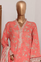 Bin Saeed Stitched 3 Piece Luxury Lawn With Bellbottom Suit-WC-2864- PINK