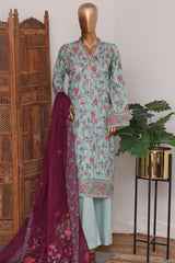 Bin Saeed Stitched 3 Piece Luxury Lawn With Bellbottom Suit-WC-2866- GREEN