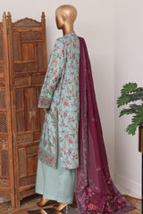 Bin Saeed Stitched 3 Piece Luxury Lawn With Bellbottom Suit-WC-2866- GREEN