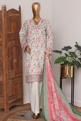 Bin Saeed Stitched 3 Piece Luxury Lawn With Bellbottom Suit-WC-2867- CREAM