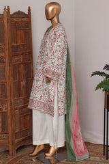 Bin Saeed Stitched 3 Piece Luxury Lawn With Bellbottom Suit-WC-2867- CREAM