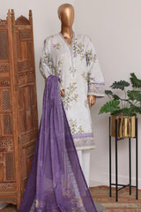 Bin Saeed Stitched 3 Piece Luxury Lawn With Bellbottom Suit-WC-2869- O/W