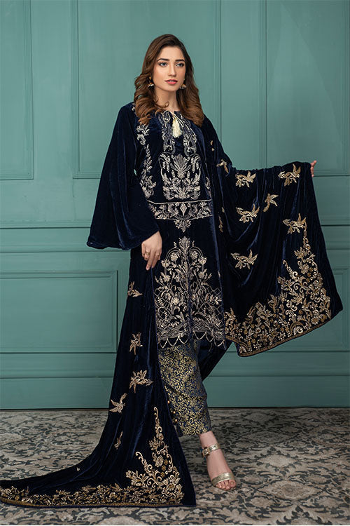 Panache Apparel Stitched Luxury Shawl Collection-Blue Bling