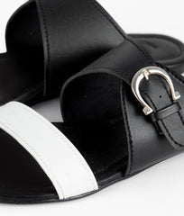 RTW Creation - White and black buckle-up flats