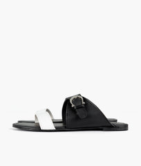 RTW Creation - White and black buckle-up flats