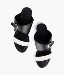 RTW Creation - White and black buckle-up flats