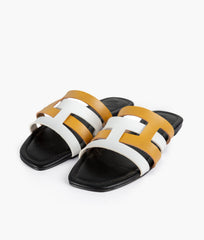 RTW Creation - Yellow and white color-blocking flats