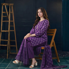 Ayla Studio Stitched 3 Piece Luxe Eid Jacquard Festive Lawn Suit-Zafaran Baft
